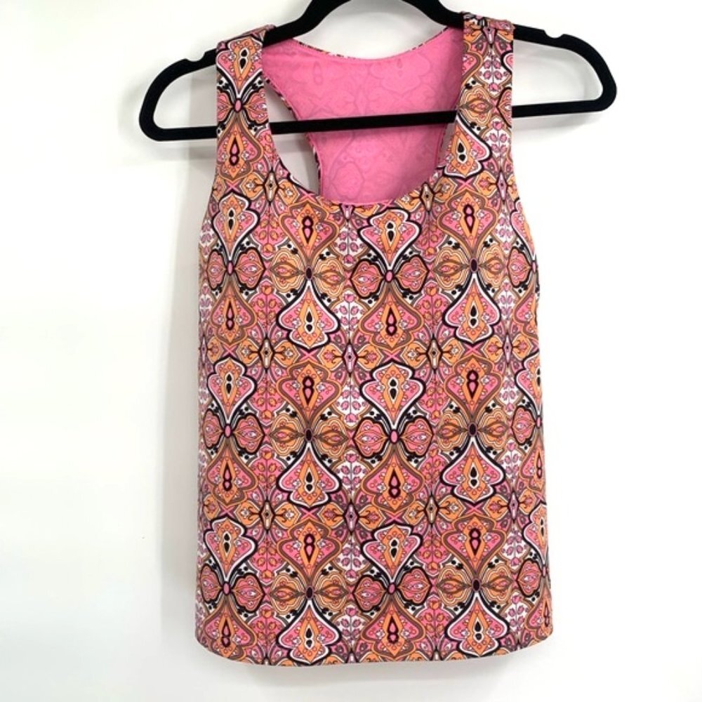 ATHLETA Va VA Built In Bra Tank Pink Print 36D